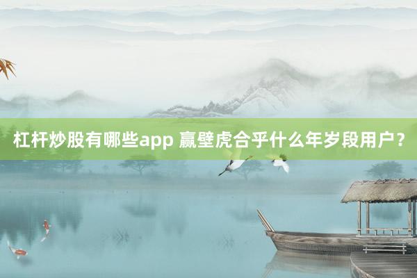 杠杆炒股有哪些app 赢壁虎合乎什么年岁段用户?